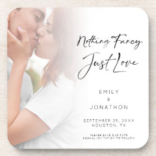 Modern Nothing Fancy Just Love Photo Save the Date Bier Onderzetter