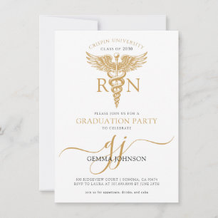 Modern Nurse Graduation Party Gold Script Monogram Kaart