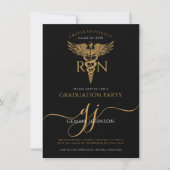 Modern Nurse Graduation Party Gold Script Zwart Kaart (Voorkant)