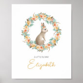 Modern Nursery Baby Name Rabbit Woodland Wall Art Poster (Voorkant)