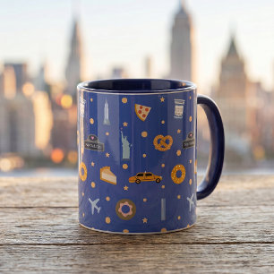 Modern NYC Iconen & Landmerken Patroon Koningsblau Mok