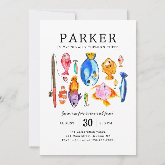 Modern O-Fish-al Reel Fun Fish Viste Verjaardag Kaart (Voorkant)