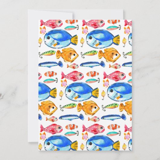 Modern O-Fish-al Reel Fun Fish Viste Verjaardag Kaart (Achterkant)