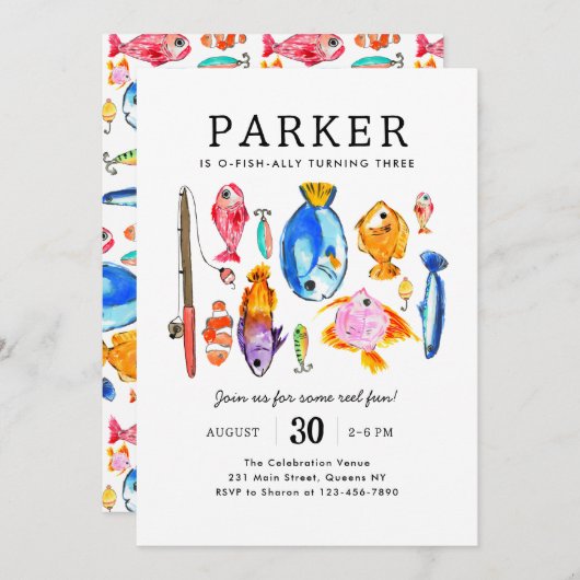 Modern O-Fish-al Reel Fun Fish Viste Verjaardag Kaart (Voorkant / Achterkant)