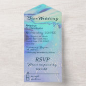 Modern Oceaankleurig Blauw Abstract Strand Bruilof All In One Uitnodiging (Binnen)