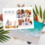 modern oceaanstrand multi - foto kerstmis feestdagenkaart<br><div class="desc">stijlvol kerstkaartontwerp met trendy mix van vet en script,  ruimte voor je gekozen foto aan de voorkant met strand en zee afbeelding aan de achterkant</div>