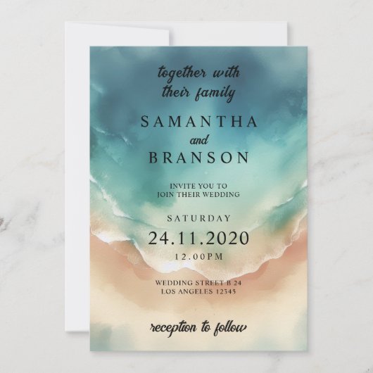 Modern Ocean Beach Blue Waterverf Elegant Kaart (Voorkant)