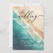 Modern Ocean Beach Blue Waterverf Kaart (Voorkant)