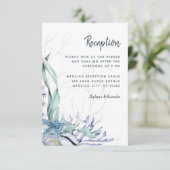 Modern Ocean Beach Blue Wedding Reception Informatiekaartje (Staand voorkant)