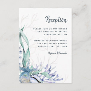 Modern Ocean Beach Blue Wedding Reception Informatiekaartje