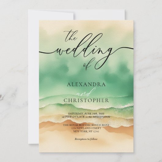 Modern Ocean Beach Waterverf Sunny Kaart (Voorkant)