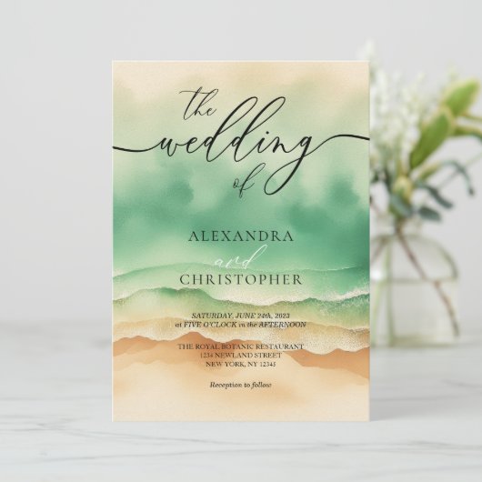 Modern Ocean Beach Waterverf Sunny Kaart (Staand voorkant)