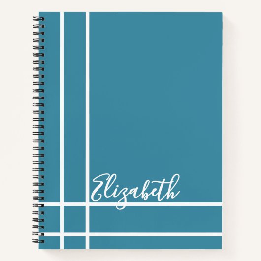 Modern Ocean Blue Custom Name Minimalist Notitieboek (Voorkant)