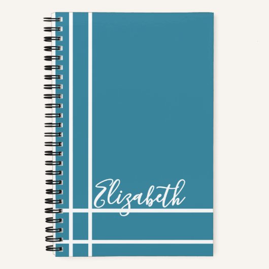 Modern Ocean Blue Custom Name Minimalist Notitieboek (Voorkant)