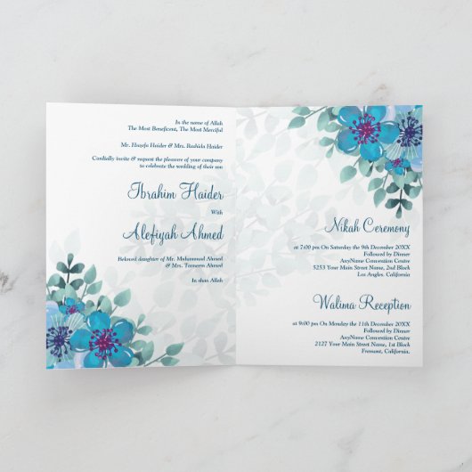 Modern Ocean Blue Floral Islamic Muslim Wedding (Binnen)