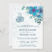 Modern Ocean Blue Floral Islamic Muslim Wedding Kaart (Voorkant)