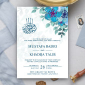 Modern Ocean Blue Floral Islamic Muslim Wedding Kaart