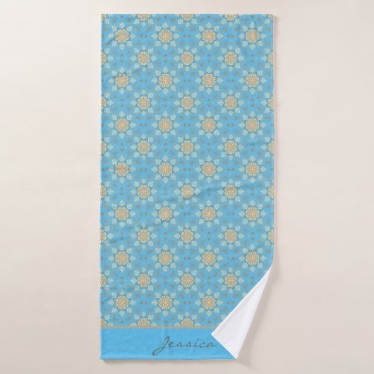 Modern Ocean Blue Floral Mandala Bohemian Patroon Badhanddoek (Badhanddoek)
