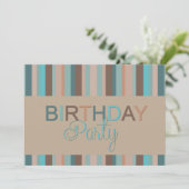 Modern Ocean Blue Stripes verjaardagsfeestje Kaart (Staand voorkant)