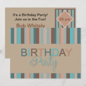 Modern Ocean Blue Stripes verjaardagsfeestje Kaart (Voorkant / Achterkant)