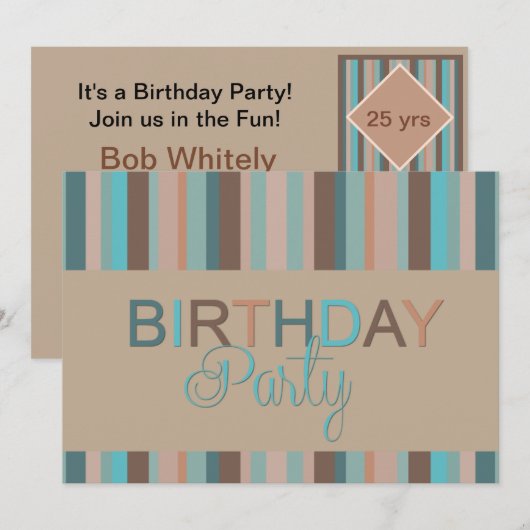 Modern Ocean Blue Stripes verjaardagsfeestje Kaart (Voorkant / Achterkant)