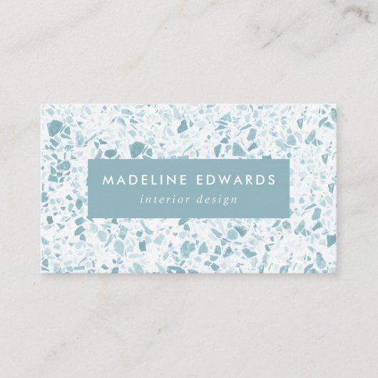 Modern Ocean Blue & White Terrazzo Visitekaartje (Voorkant)