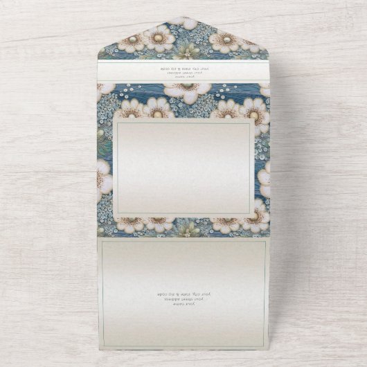 Modern Ocean Floral Satijn & Parels Diner All In One Uitnodiging (Buitenkant)