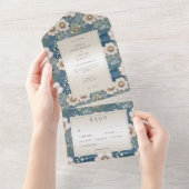 Modern Ocean Floral Satijn & Parels Diner All In One Uitnodiging (Afscheurbaar)