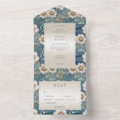 Modern Ocean Floral Satijn & Parels Diner All In One Uitnodiging (Binnen)