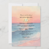 Modern Ocean Sunset Budget QR Code Wedding Kaart (Voorkant)