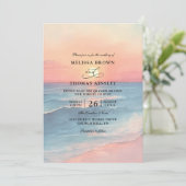 Modern Ocean Sunset Budget QR Code Wedding Kaart (Staand voorkant)