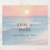 Modern Ocean Sunset Watercolor Beach Wedding Sparkling Wijnetiket (Enkel label)