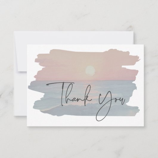 Modern Ocean Sunset Waterverf Beach Wedding Bedankkaart (Voorkant)