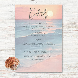 Modern Ocean Sunset Waterverf Beach Wedding Informatiekaartje