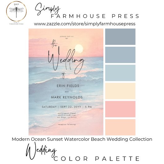 Modern Ocean Sunset Waterverf Beach Wedding Kaart