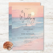 Modern Ocean Sunset Waterverf Beach Wedding Kaart