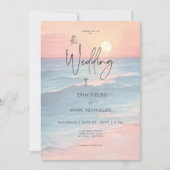 Modern Ocean Sunset Waterverf Beach Wedding Kaart (Voorkant)