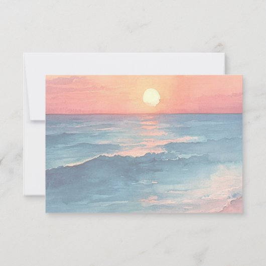 Modern Ocean Sunset Waterverf Beach Wedding QR RSVP Kaartje (Achterkant)