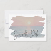 Modern Ocean Sunset Waterverf Beach Wedding Save The Date (Voorkant)