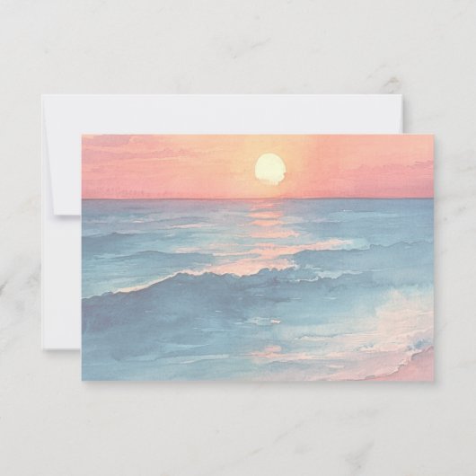 Modern Ocean Sunset Waterverf Strand Trouwfoto Save The Date (Achterkant)