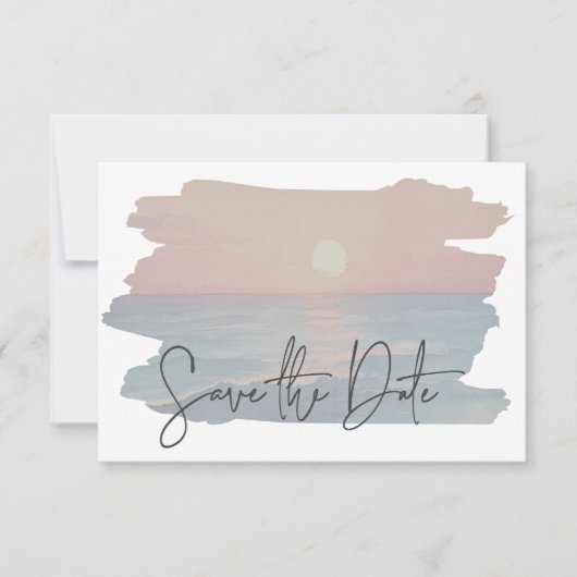 Modern Ocean Sunset Waterverf Strand Trouwfoto Save The Date (Voorkant)