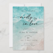 Modern Ocean Tide Watercolor Beach Wedding Kaart (Voorkant)