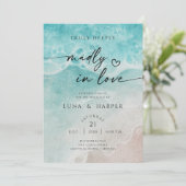 Modern Ocean Tide Watercolor Beach Wedding Kaart (Staand voorkant)