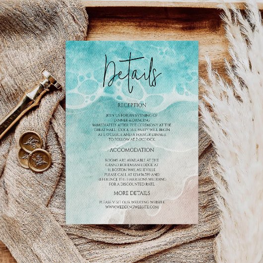 Modern Ocean Tide Watercolor Wedding Informatiekaartje