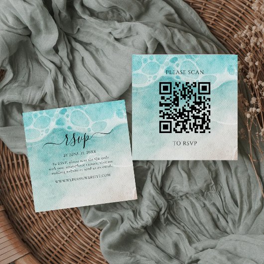 Modern Ocean Tide Wedding QR Code RSVP Card Informatiekaartje