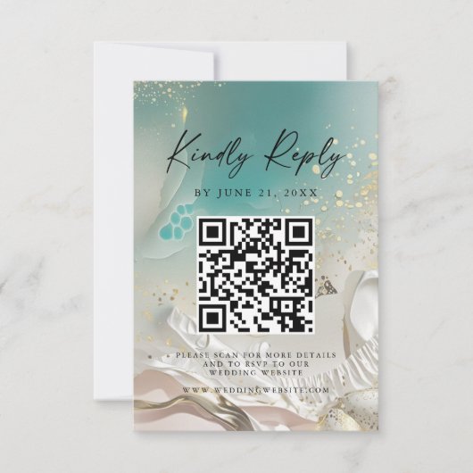 Modern Ocean Tide Wedding QR Code RSVP Card Save The Date (Voorkant)
