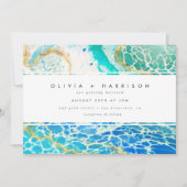 Modern Ocean Waves Turquoise Blue Wedding Kaart (Voorkant)