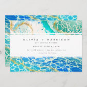 Modern Ocean Waves Turquoise Blue Wedding Kaart (Voorkant / Achterkant)