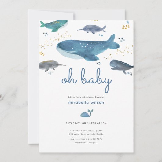 Modern Ocean Whale Baby shower Invitation Kaart (Voorkant)