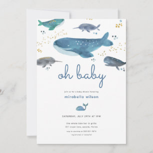 Modern Ocean Whale Baby shower Invitation Kaart